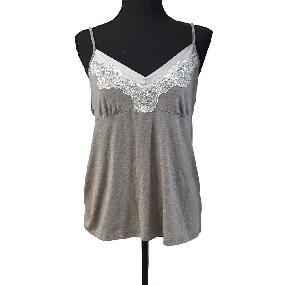 Gray Lace Trim Babydoll Cami Adjustable Straps Apt 9 Women's Size Large